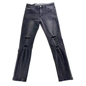 GSTR Men's Black Washed‎ Distressed Slim Fit Jeans Size 34x30 *INK SPOTS*